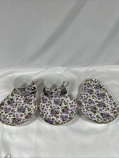 Lefton Yada Violets Flower Pattern Gold Rim Porcelain Luncheon Snack Plate & Cup