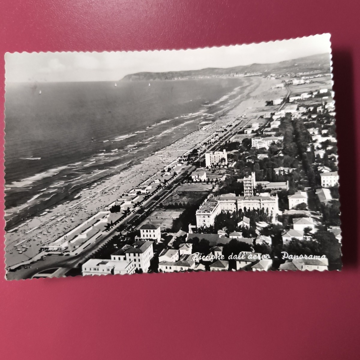 RICCIONE PANORAMA AEREO BAHNHOF FOTO WOLFGANG SKOWRONSKI CARTOLINA BIANCO NERO