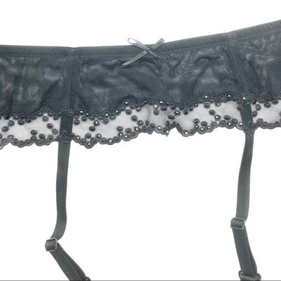 Miss Naory by Christies Black Garter Belt w Swarovski Crystals & Chiffon  Ruffle | eBay