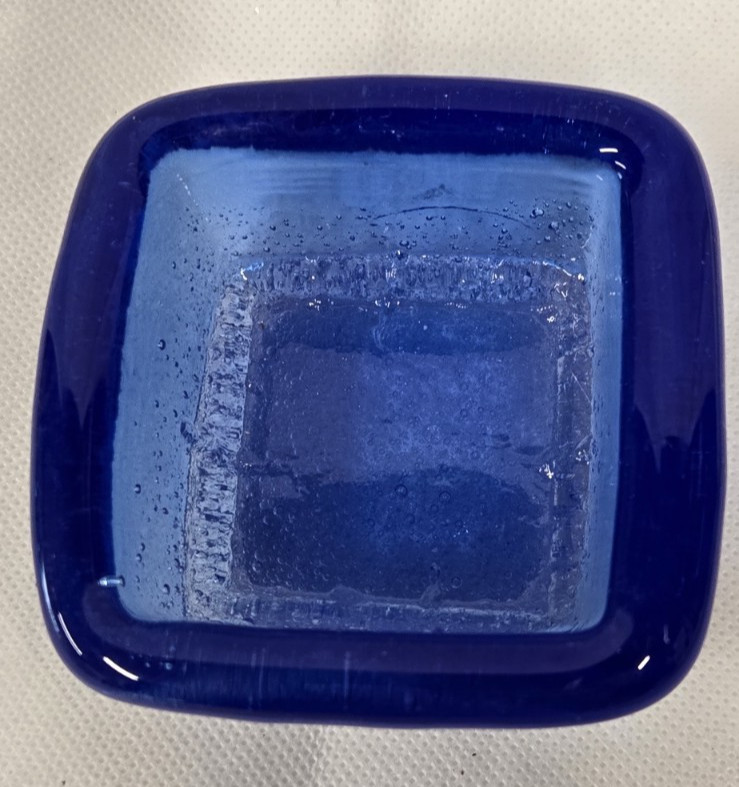 Alicia Bubble Art Glass Trinket Dish Cobalt Blue With Label 3"×3"×1.5"