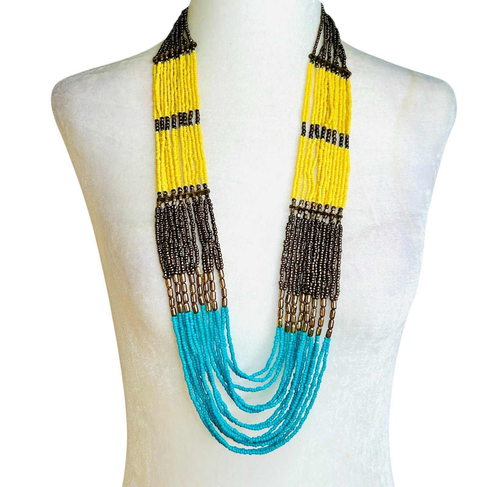 Boho Statement Multistrand Layered Colorblock See… - image 1