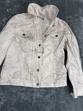 Chicos Womens Beige Gray Snake Print Button Up Jacket Size 0