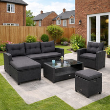 Garden Furniture Set Cambridge Rattan Corner Sofa Table Cushions Grey UK Stock