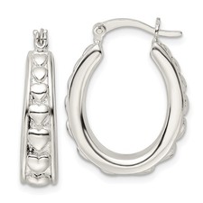 Sterling Silver Polished Heart Oval Hoop Earrings L-25 mm, W-19.3 mm