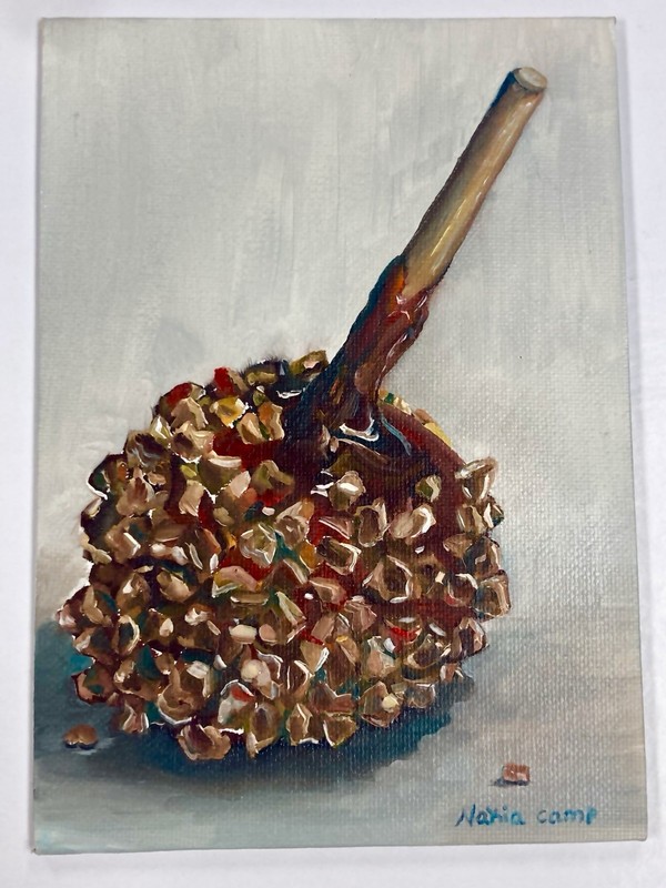 Oil Painting Candy Apple Still Life Original Art Small Home Decor Kitchen Food