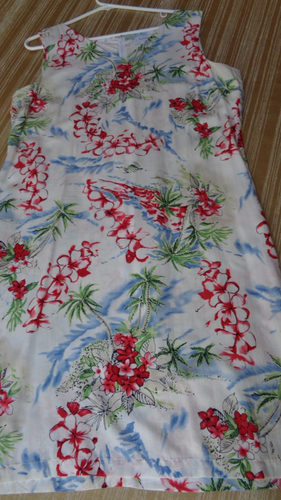 Villager Size L Women - Floral Hawaiian Tropical - Shift Dress - vneck - white - Picture 6 of 13