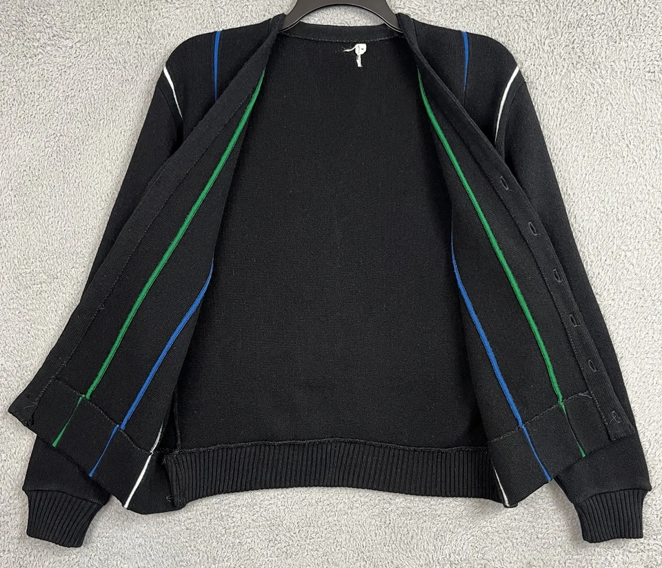 "Cardigan suéter negro a rayas MOD Rockabilly vintage años 50 60 para hombre MED 20"" PTP Foto 3 de 4