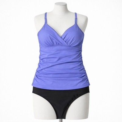 Anne Cole Tankini Top 32C 34B Purple Ruched + Ellen Tracy Bikini Bottom Size 10