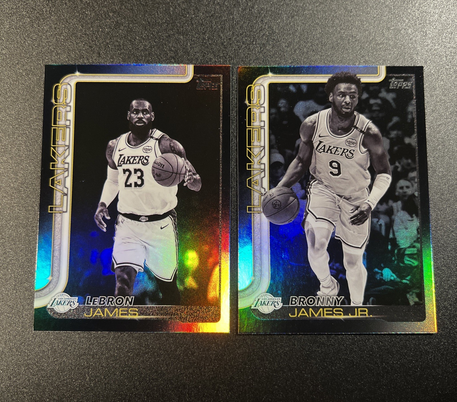 LeBron James + Bronny James Jr 2025 Topps Blackout Lakers #150