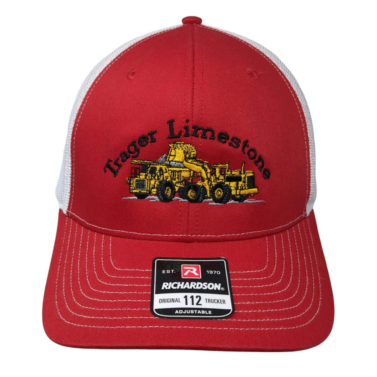 Trager Limestone Snapback Trucker Hat Red OS Adjustable Embroidered Richardson
