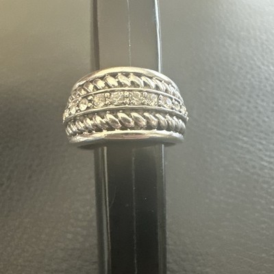 Size 9 Lia Sophia Silver Tone Pave CZ Ring Wide Band Rope Detail Bold