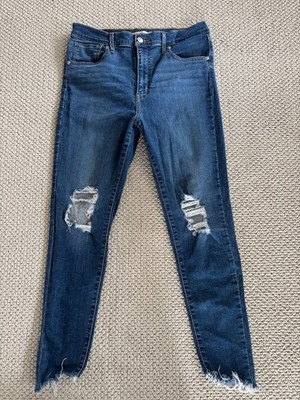 Levi's Mile High Super Skinny Jeans Distressed Blue Denim Ripped Knees 32 x 30
