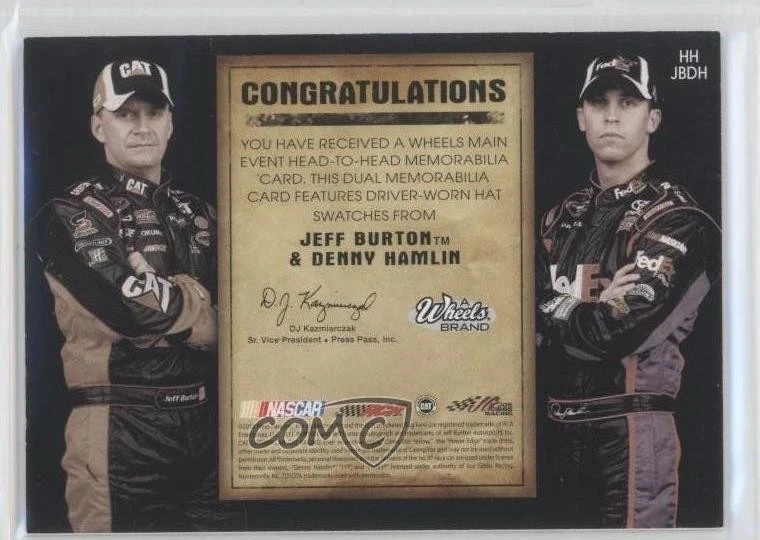 2010 Wheels Main Event Head-to-Head Memorabilia /150 Jeff Burton Denny Hamlin - Image 2 of 2