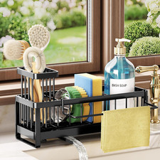 Kitchen Sink Caddy Sponge Holder Self Draining Stainless Steel Organizer Black
