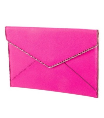 Rebecca Minkoff Hot Pink Envelope Clutch Bag Leather Cocktail Party Statement