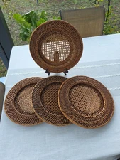 Set of 4 Wicker Rattan Chargers 13" Round Boho Coastal Farmhouse Table Decor