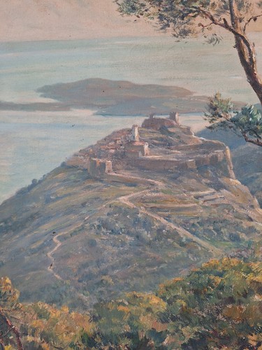 peinture ancienne hst Village D’èze "Vue De La Grande Corniche"1935 Paul Servais - Photo 8 sur 12