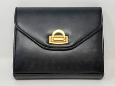 Vintage Womens Black Envelope Clutch Convertible Crossbody Shoulder Bag Goldtone
