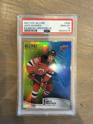 2021 UD Allure Jack Hughes Blue Green Rainbow /299 PSA 10