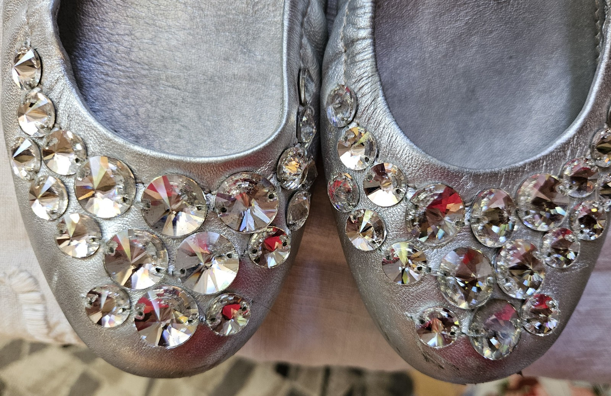 Miu Miu silver ballet flat prism crystal embellished, elastic heel