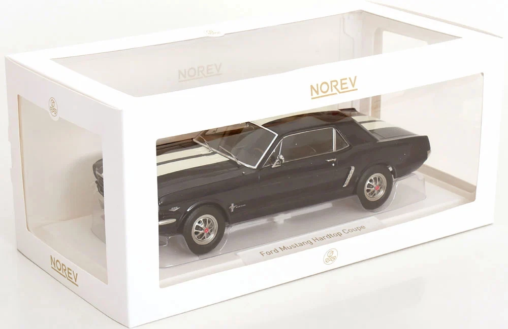 1:18 1965 Ford Mustang Hardtop Coupe -- Dark Blue w/White Stripes -- Norev