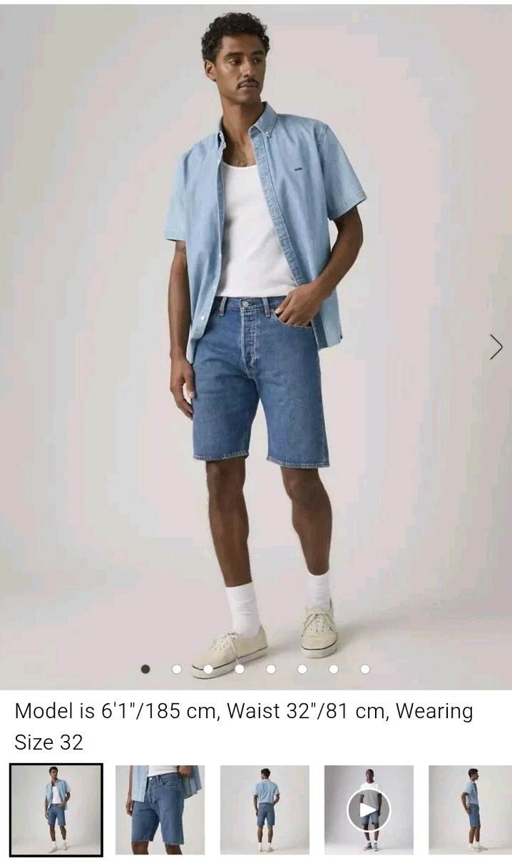 LEVI'S 501 Men Shorts W30 Denim Blue Button Fly Premium Big E