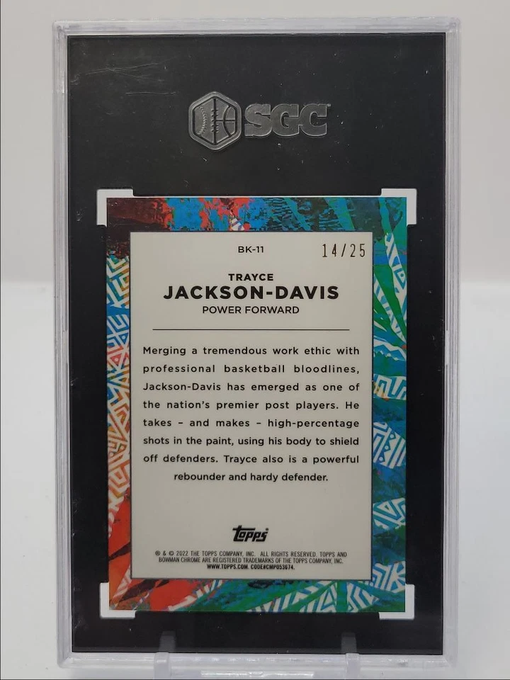 TRAYCE JACKSON-DAVIS 2021-22 BOWMAN CHROME U BIG KAHUNA ORANGE /25 SGC 9 Q5476 - Image 2 of 2