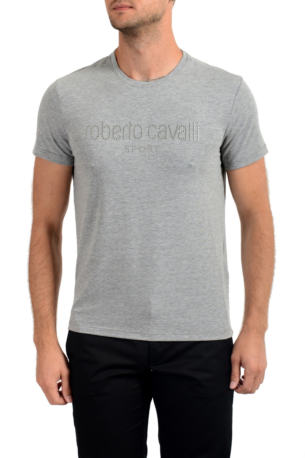 Roberto Cavalli SPORT Mens Gray Embellished Stretch T-Shirt US 2XL IT 56 13190₽