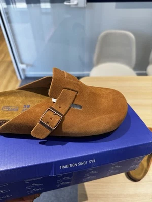 Birkenstock sabots femme daim marron Soft Footbed boucle à enfiler EU 38 - Photo 1/4