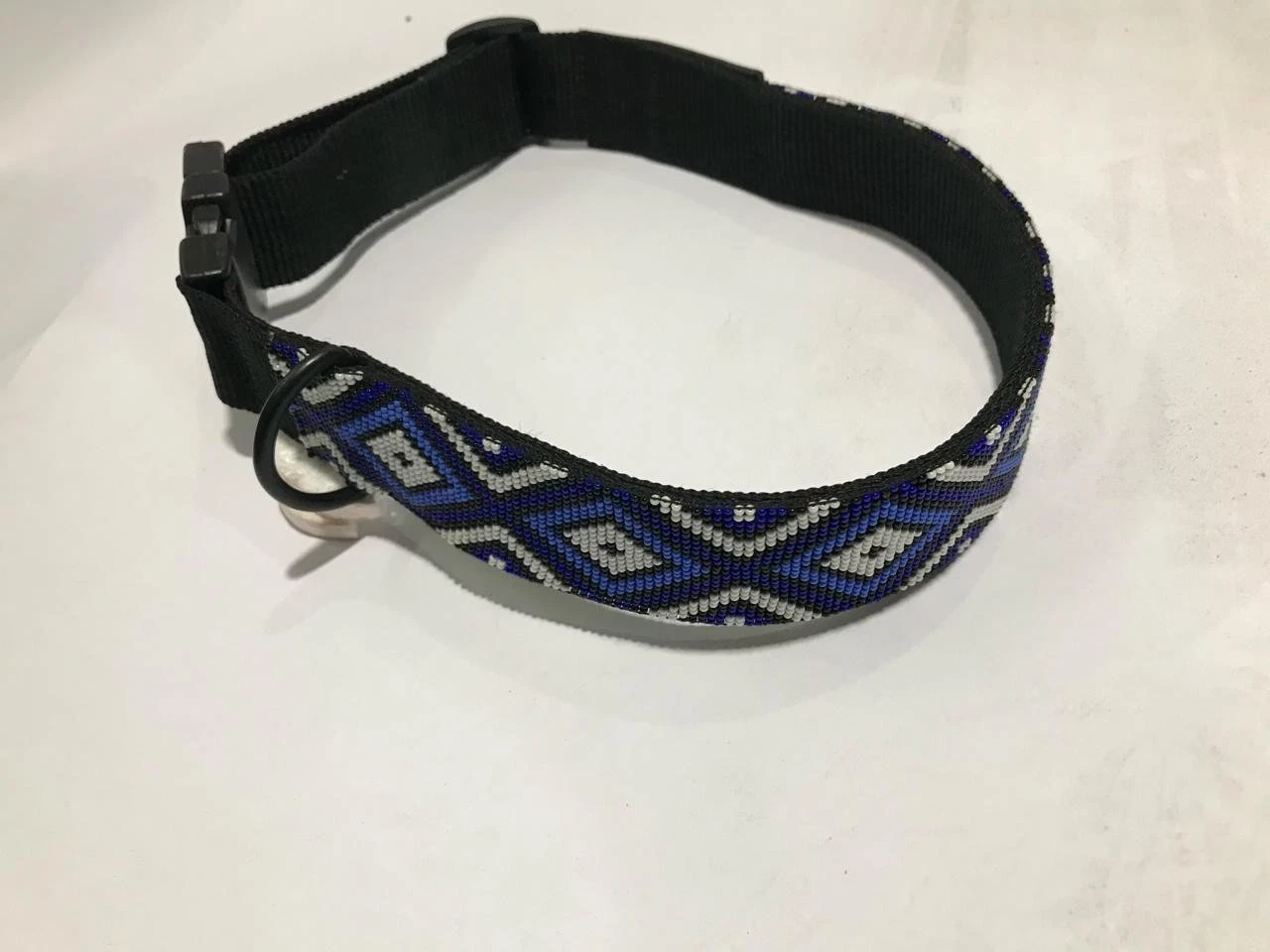 Handmade Beaded Dog Collar – Blue Colour Adjustable Nylon Pet Collar