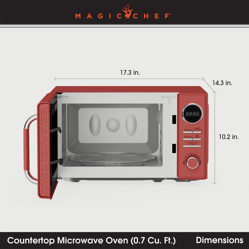 Magic Chef 0.7 Cubic Feet 700 Watt Classic Retro Touch Microwave, Red (Used) - Image 2 of 4