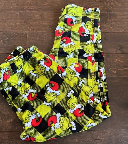 Dr Seuss The Grinch Mens Pajama Pants Sz L NWT Plaid Plush - Picture 3 of 3