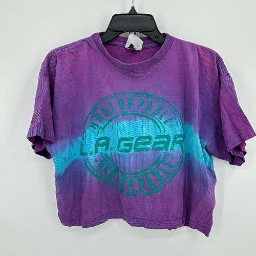 Vintage L.A Gear T-shirt Women One Size Purple Blue Tie Dye Crop Streetwear 80s