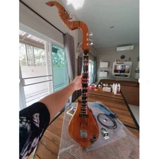 Electric Acoustic Harp Teak Wood Guitar Traditional Musical Craft Handmade Gift