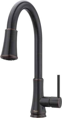 Pfister Pfirst Küchenarmatur - Hoher Bogen, Herausziehbarer Sprühkopf, Einhebel, Mattschwarz (Modell G529PF2B)