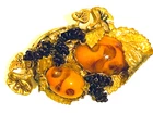 Miriam Haskell Large Vintage Orange Art Glass Brooch with Ornate Gold Tone Metal