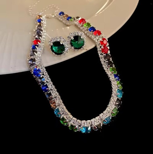 Innen Strass Quadrat Zirkoni Luxus Halskette und Ohrringe Set für Damen - Bild 3 von 12