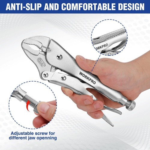 WORKPRO Locking Plier 10inch Curved Jaw Adjustable Vice Grip Plier w/Wire Cutter - 第 5/8 張圖片