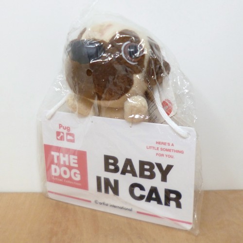 The Dog Artlist Collection Pug 'Baby in Car' Sign Plush Soft Toy Japan Import 7" - Imagen 2 de 7