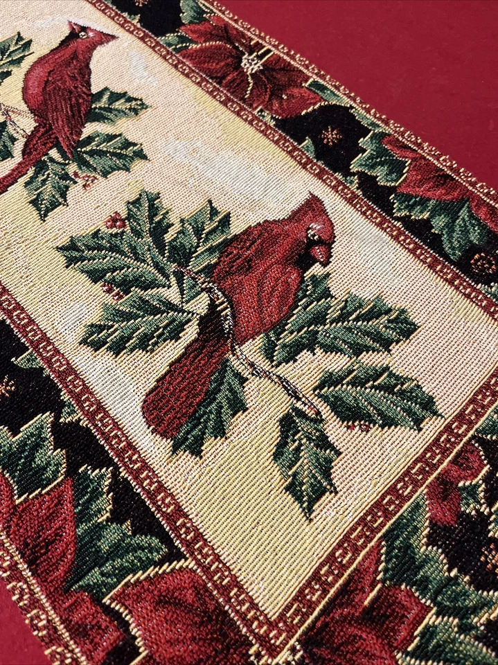 "Corredor de mesa Cardinal pájaro y acebo flores rosas 70"" X 12,75"" Navidad"  Foto 3 de 4