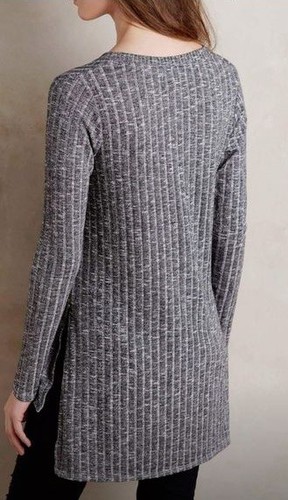 NWT NEW Anthropologie Deletta Ribbed V Neck Hi-Low Tunic Top Heathered Gray M - Picture 2 of 3