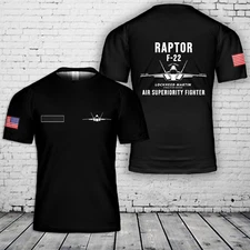 Custom Name US Air Force F-22 Raptor Stealth Air Superiority Fighter T-Shirt 3D