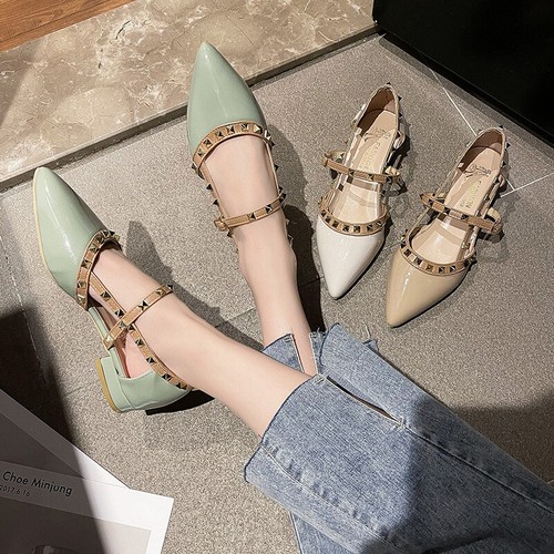 Summer Women's Flats Heeled Shoes Women Ballet Riveted Pointed Toe Dress  Shoes | eBay