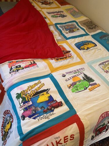 Vintage 1980s West Coast Street Hot Rod T Shirt Quilt Blanket Budweiser USA - Picture 1 of 12