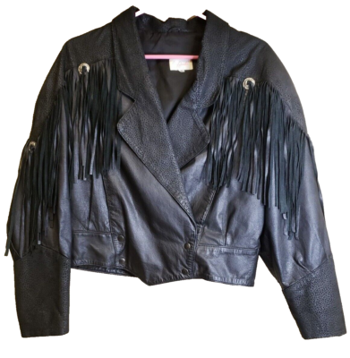 Vintage Jay Jacobs Fringed Leather Jacket with Shoulder Pads SZ. M 