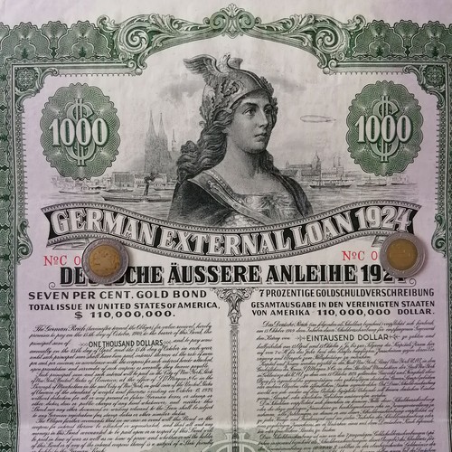 ALEMANIA Dawes bono 1924 alemán externo 7% préstamo Reich alemán, agujero cancelado! - Imagen 2 de 4