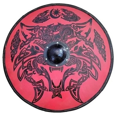 Meadival Fenrir Knot Wolf Design Battle Ready Armour Round Wooden Shield