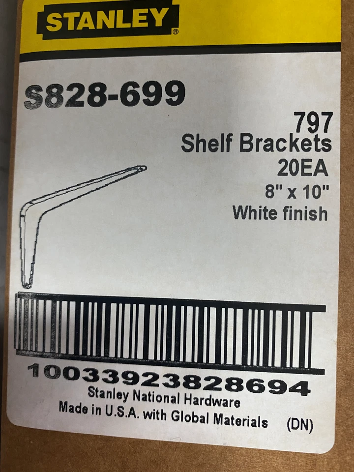 LOTE DE 20 SOPORTES DE ESTANTE STANLEY 8" PULGADAS X 10" PULGADAS ESTUCHE 8" X 10" METAL BLANCO Foto 2 de 4