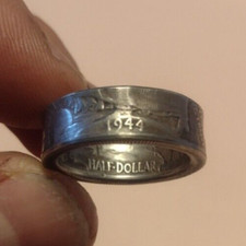 1944 walking liberty half dollar coin ring silver handmade jewelrey