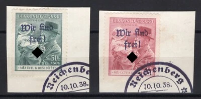 Sudetenland 1938 - Reichenberg, Nr. 129-130 Briefstücke, Sonderstempel, Attest - Bild 1 von 2